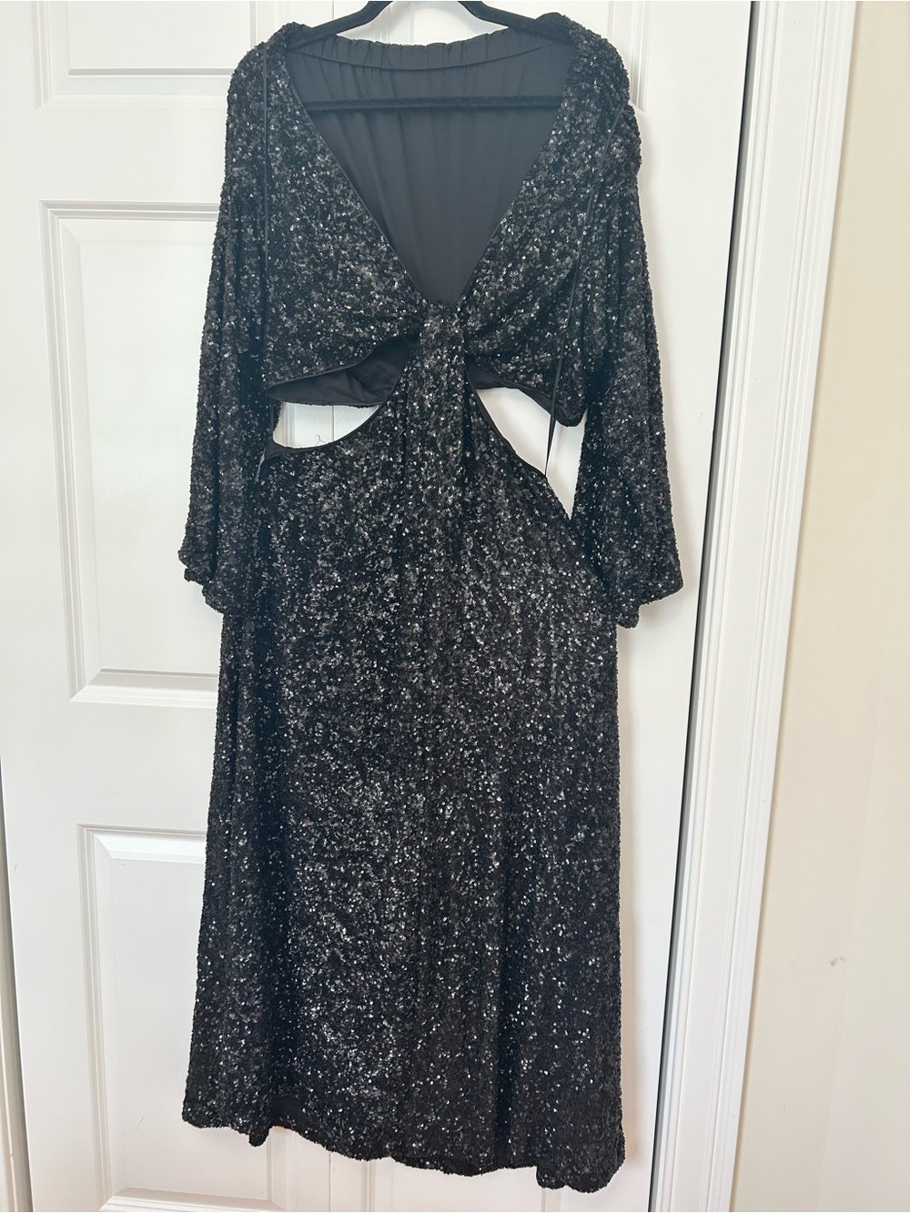 Express Black Sequin Cutout Midi Dress